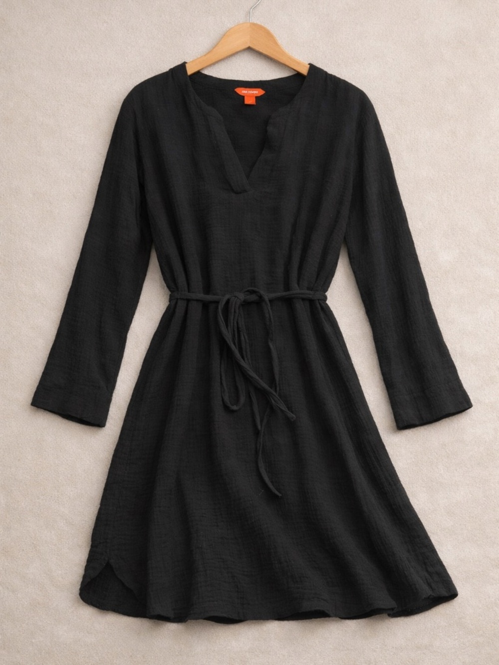 Black Long Sleeve Belted Dress